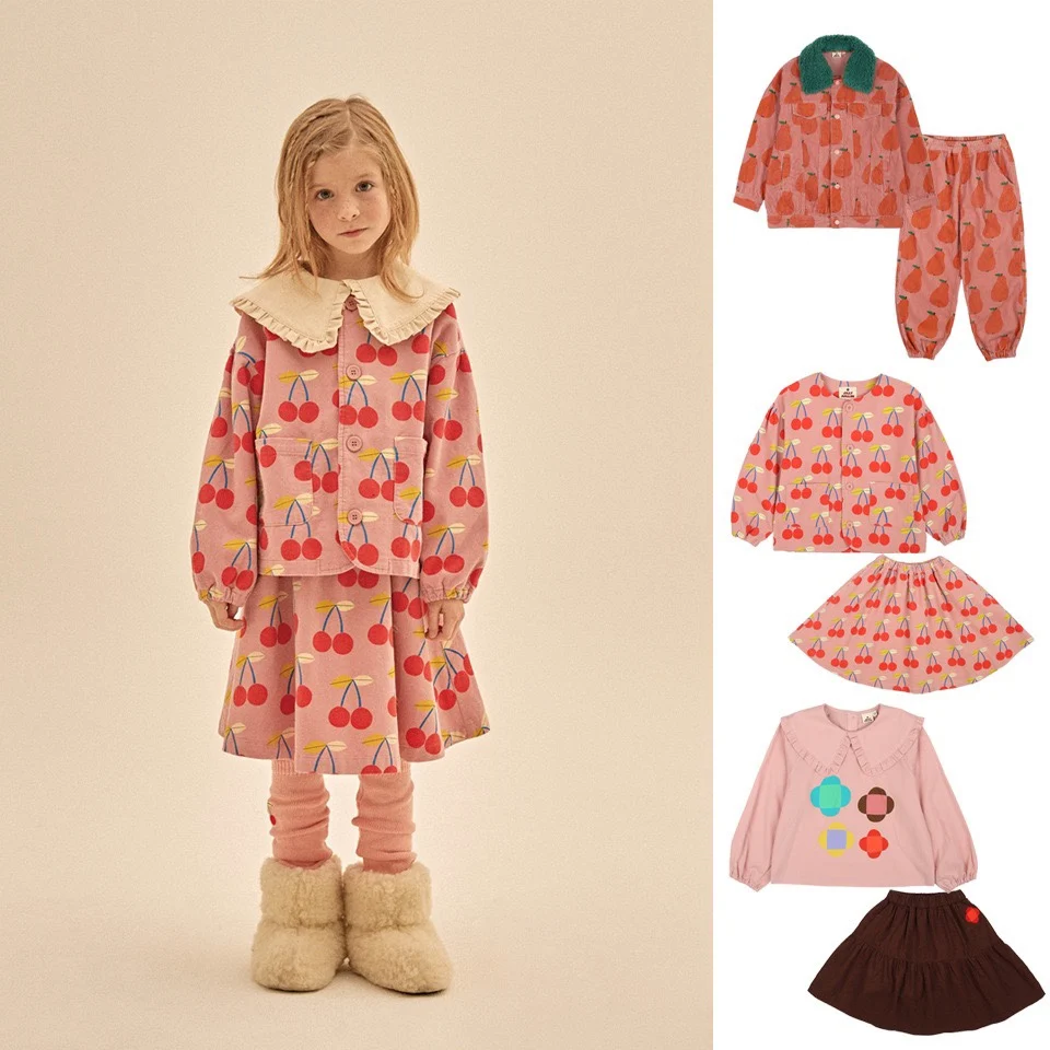 

Jenny&Dave Autumn and winter children's suit corduroy full printed wool collar jacket cherry coat skirt snow pear trousers girl