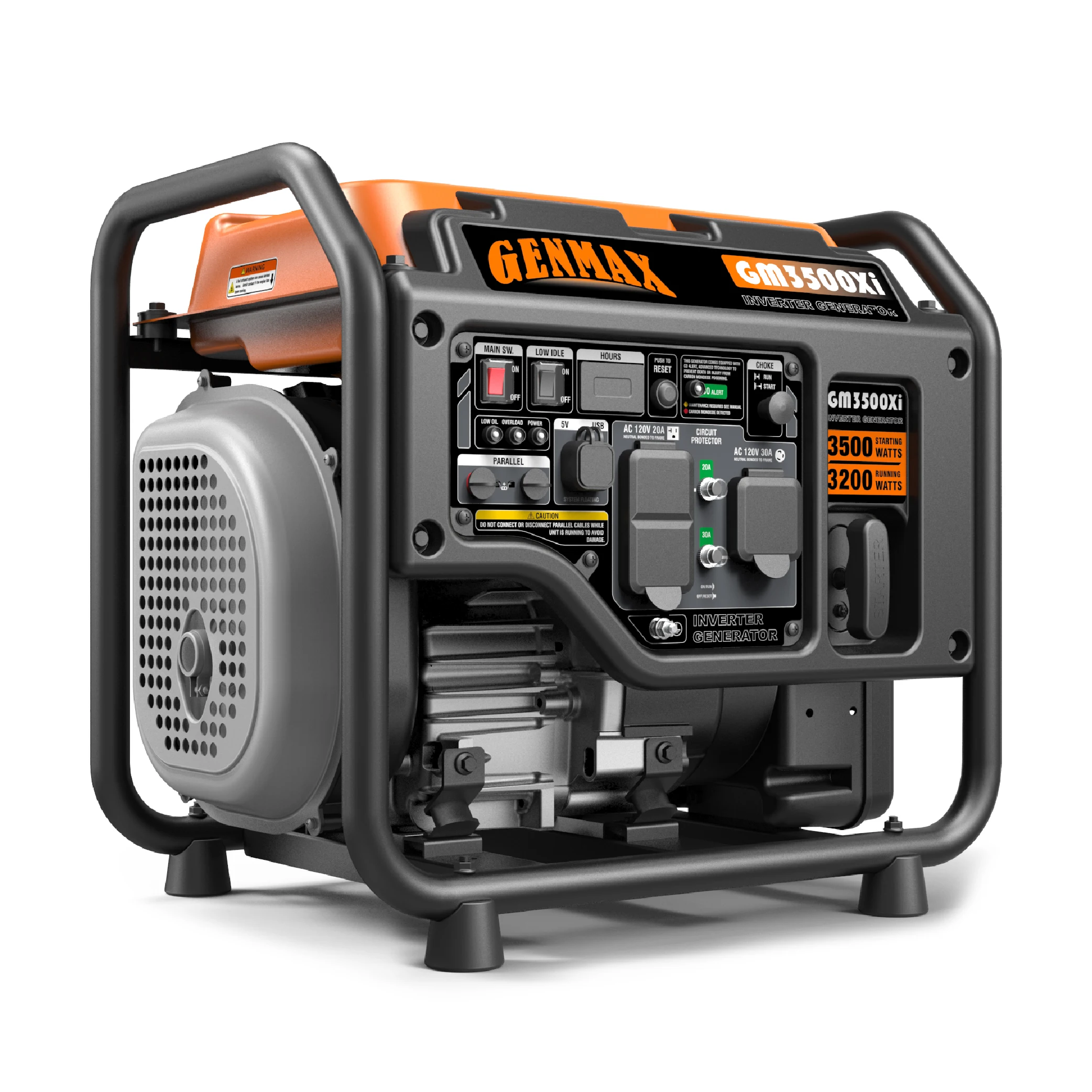 

GENMAX GM3500Xi Open Frame RV Ready Inverter Generator-3500 Peak Watts-Gas Powered，Quiet Technology, CO Alert, EPA Compliant