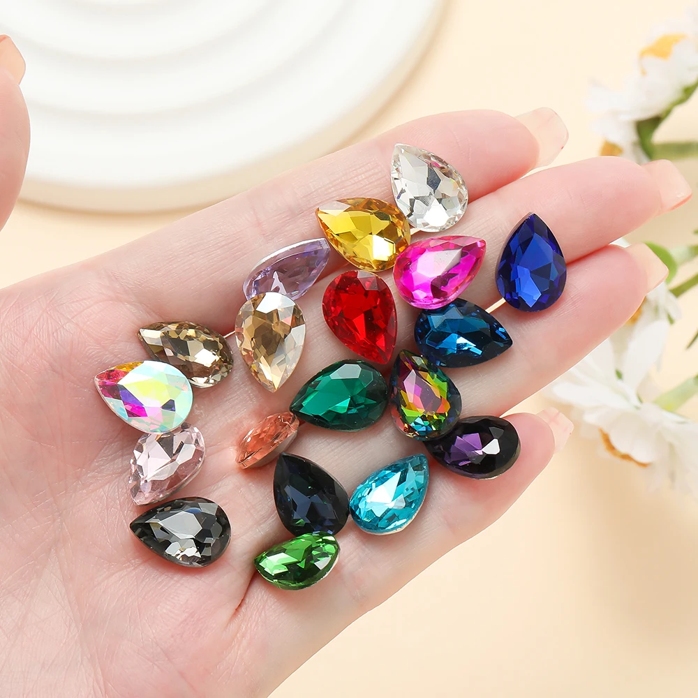 10pcs/lot Teardrop Glass Bead Crystal Gem Stone Point Back Drop Shape Rhinestones Glue On Rhinestone For DIY Jewelry Accessories