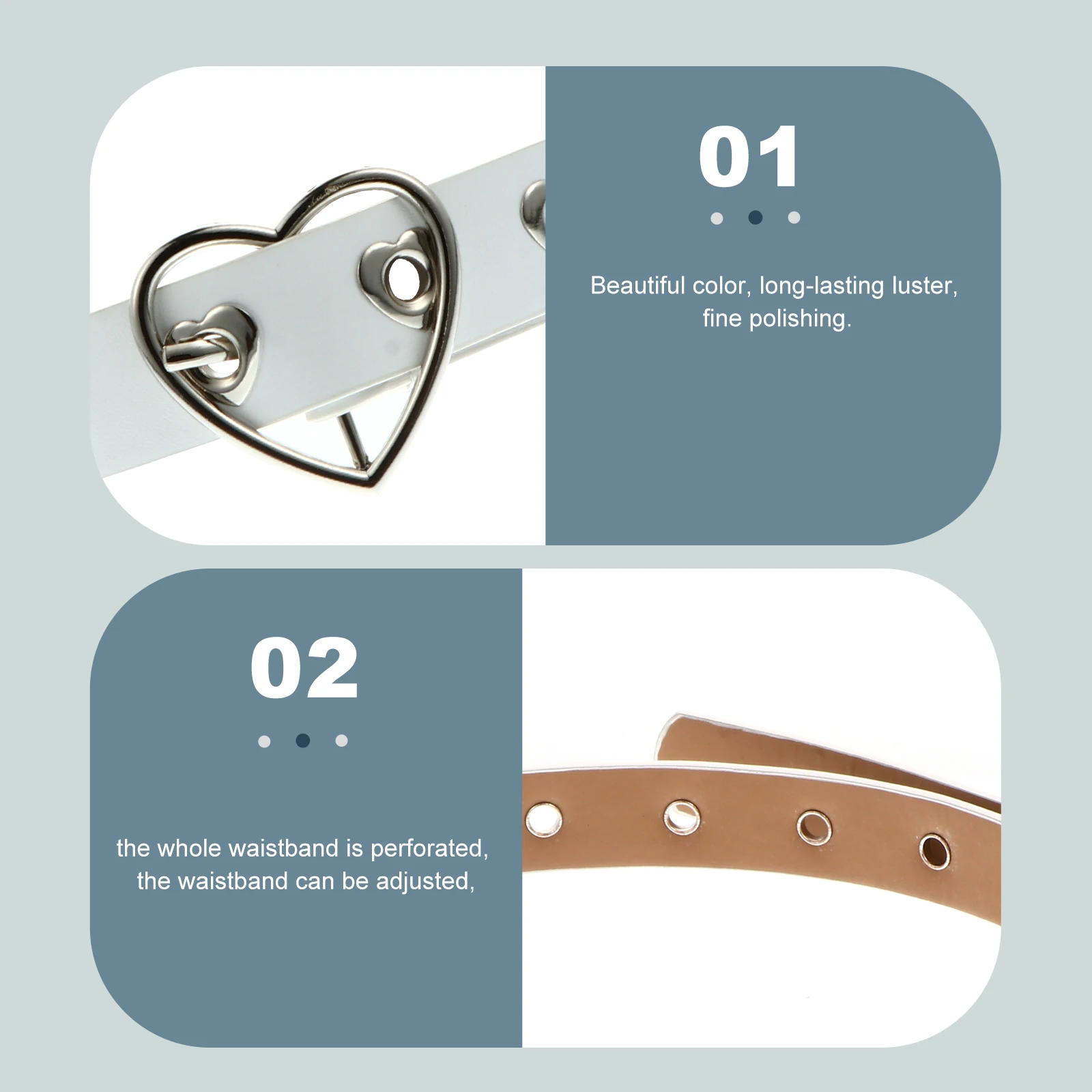 

2pcs Heart Buckle Waist Adjustable Fashion Belt For Women Skirt Jeans Belt Punk Stitching Street Dance Accessory Comfortable