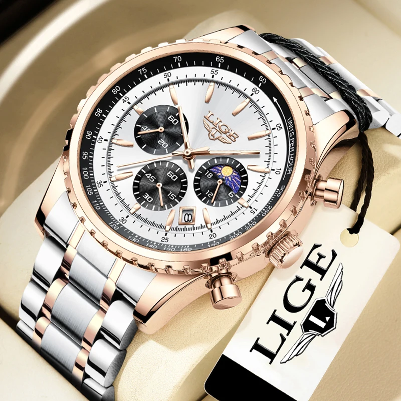 Relogio Masculino LUIK Nieuw herenhorloge met volledig stalen waterdicht lichtgevend quartz horloge voor heren Mode militaire datum chronograaf - afbeelding 1