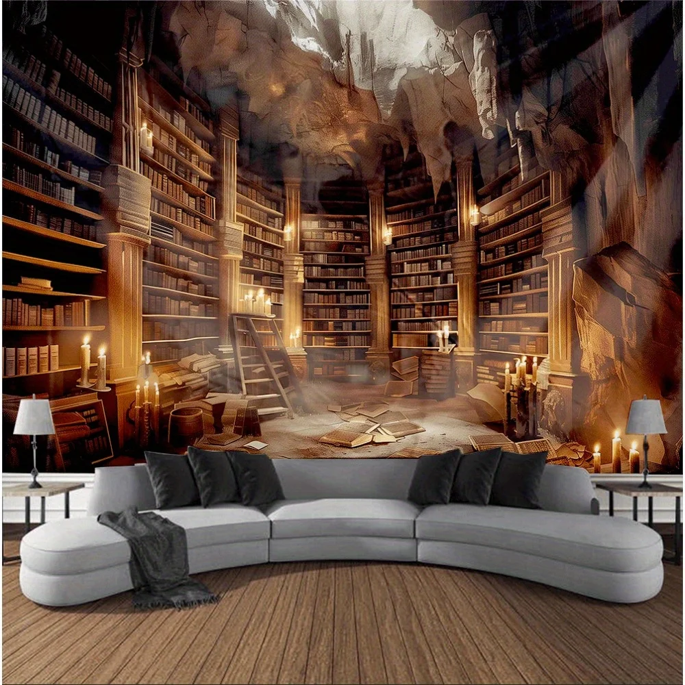 Geheimnisvoller unterirdischer Bibliotheks-Hintergrundstoff – geheimnisvolle Landschafts-Wandkunst, geeignet für die Heimdekoration zu jedem Anlass