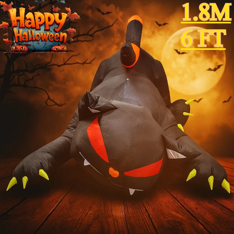 

1.8M Halloween Toys Black Cat Shakes Head Garden Party Ornament Built-in LED Lights Up Ghost Festival Yard Garden Lawn Indoor