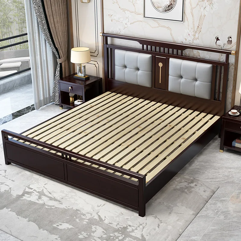 New Chinese-style bed Solid wood double soft bag High box storage High-end drawer Large wedding bed Modern light luxury