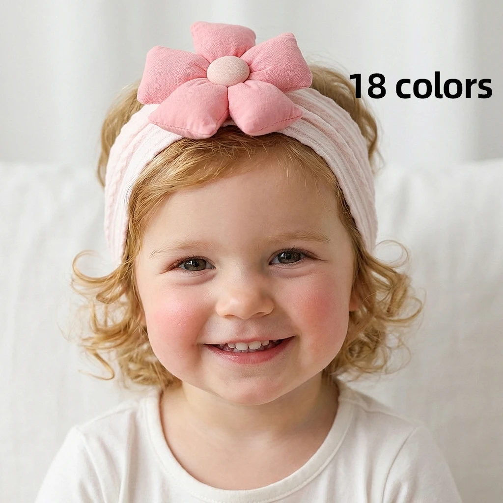 Cute Solid Color Flower New Baby Jacquard Headband Soft Thin Infant Hair Accessory Children's Headscarf