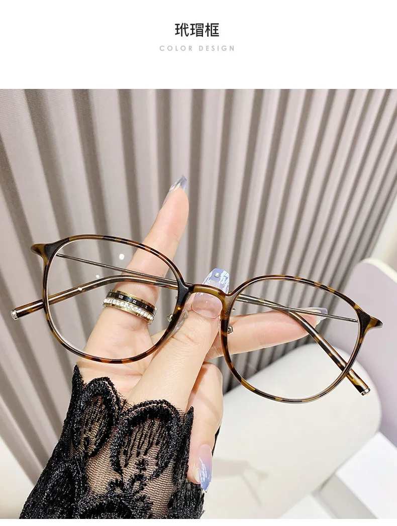 Presbyopie-Brille mit PC + Metallrahmen, runde Schildpatt-Anti-Blaulicht-Brille, 0 Grad, kann zur Dekoration verwendet werden – Detail 15