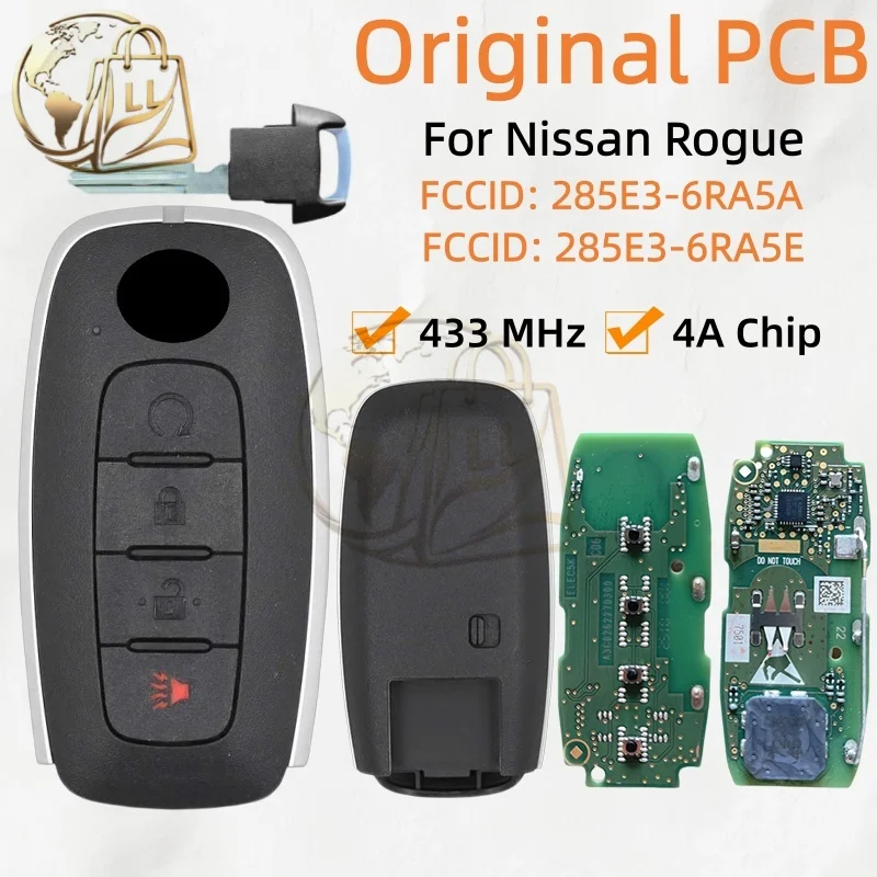 Original PCB For Nissan Rogue 2023-2024 Smart Remote Key After-Sales Market Shell 3+1 Buttons 433 MHz  285E3-6RA5A 285E3-6RA5E