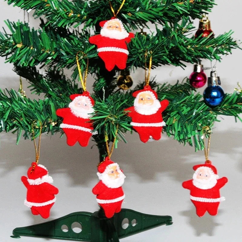 6Pcs/Set Christmas Tree Colorful Santa Pendant Mini Santa Claus Doll Glittering Hanging Ornament New Year Home Party Decorations