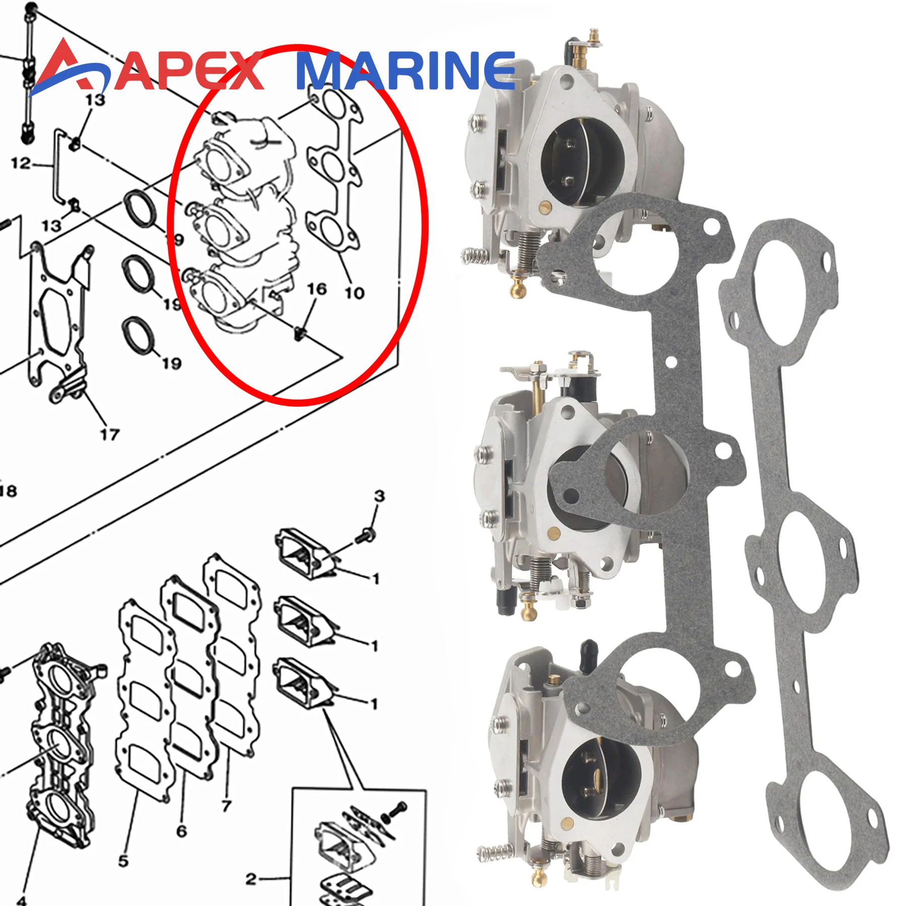 6K5-14301 6K5-14302 6K5-14303 Fits Yamaha 60HP E60H 3 Pcs Carburetor Assy w/ Gaskets Outboard Motors 6K5-14301-10 6K5-14302-10