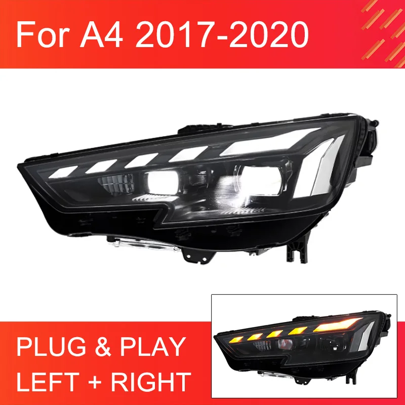 1 Pair LED Headlight Assembly for Audi A4 B9 2017-2020 Headlights Plug and Play with LED DRL Dynamic Turning Front Headlights