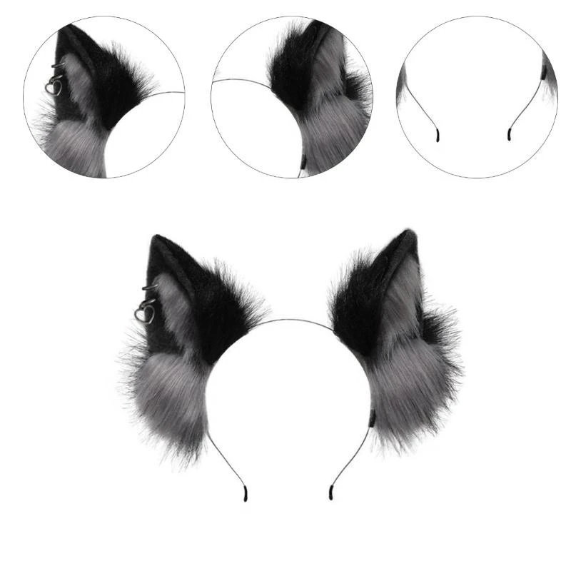 5asd Handmade Anime Cosplay Props Wolf-Ears Halloween Party Role Playing Headband