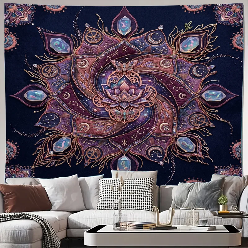 Bohemian Cosmic Mandala Curtains for Living Room Window Decor Celestial Nebula Tapestry Filter Screen Boho Chic Aesthetic Home A