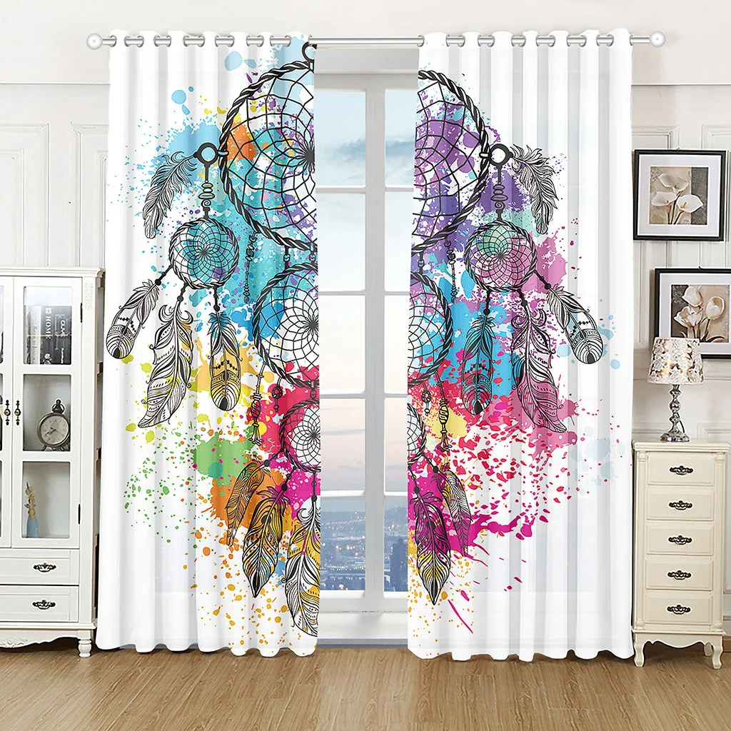 

2pcs Window Curtain Boho Dream Catcher Curtains Bohemian Blackout Window Curtain for Girls Children Women Bedroom Feather