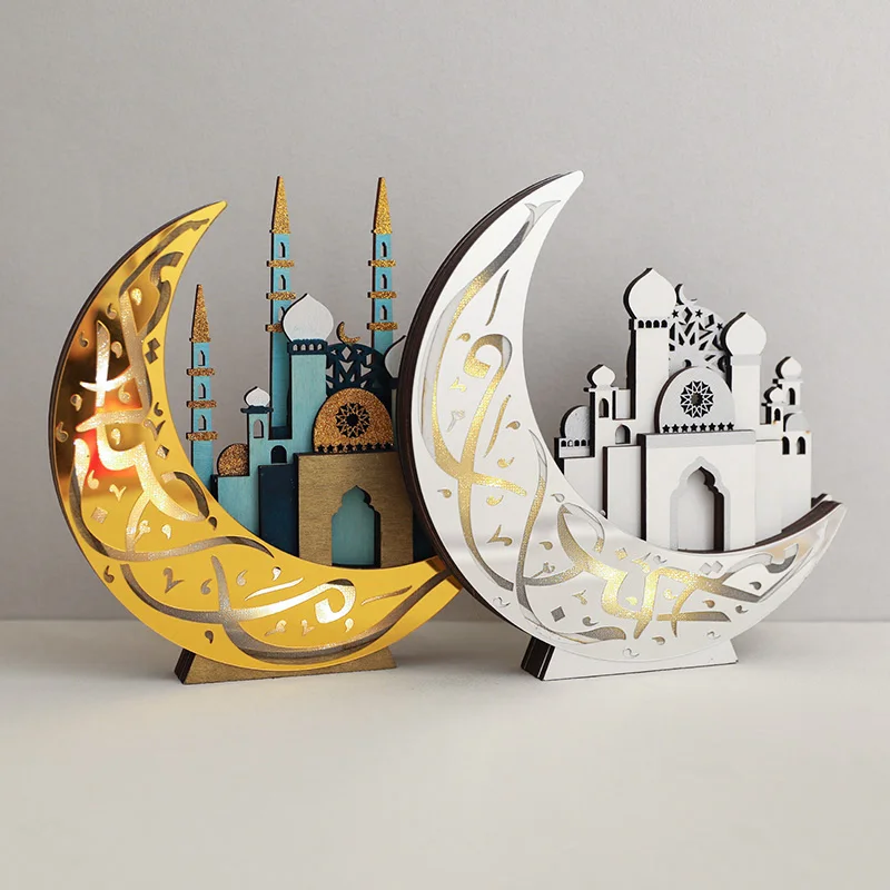 

Muslim EID Mubarak Lamp Moon Mosque Night Light Wooden Ornament 2025 Islam Ramadan Kareem Home Table Decoration Eid Al Adha Gift