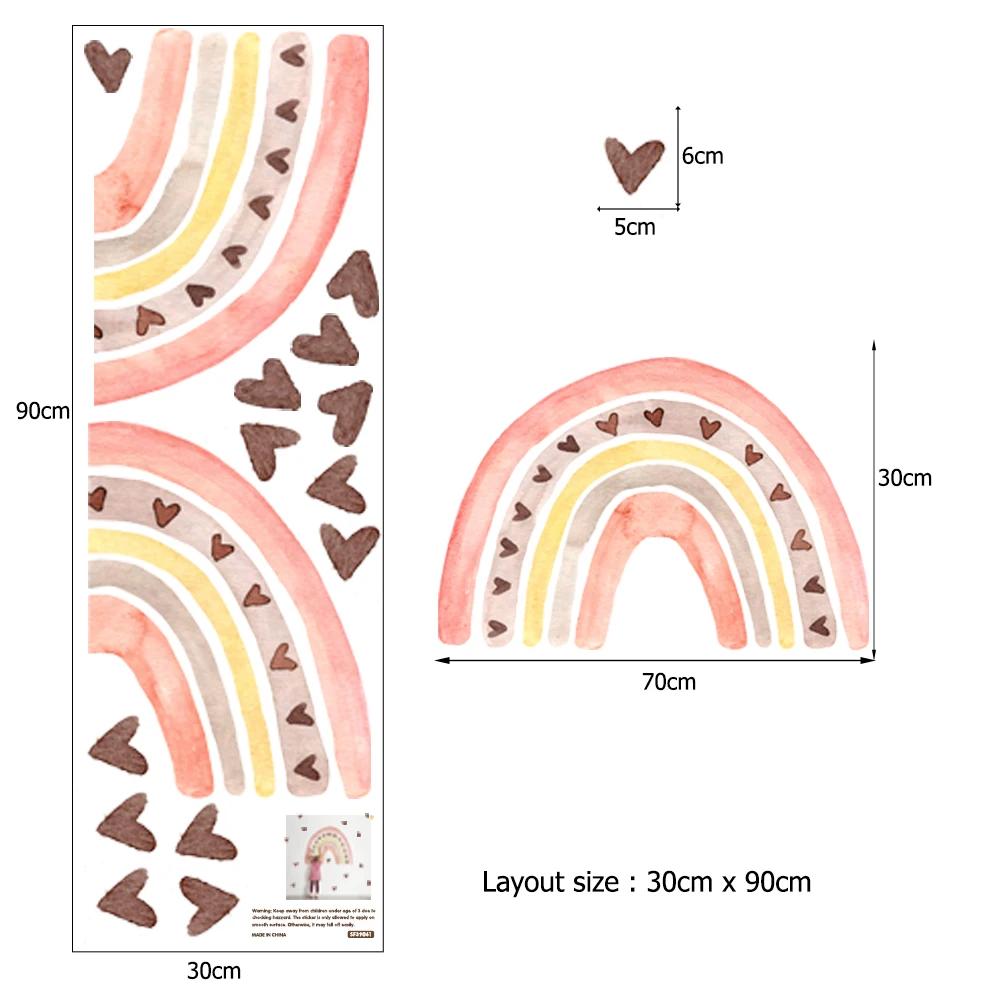 Decoración 3d para habitación de bebé, pegatina de pared de arco iris con corazón, decoración de dormitorio, calcomanía artística de Arco de diseño