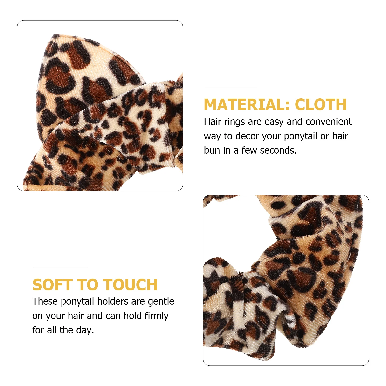 

6pcs Leopard Scrunchie Rings For Women Cheetah Print Ponytail Holders Elastic Ties Animal Ear Design Hair Accessories For Thick