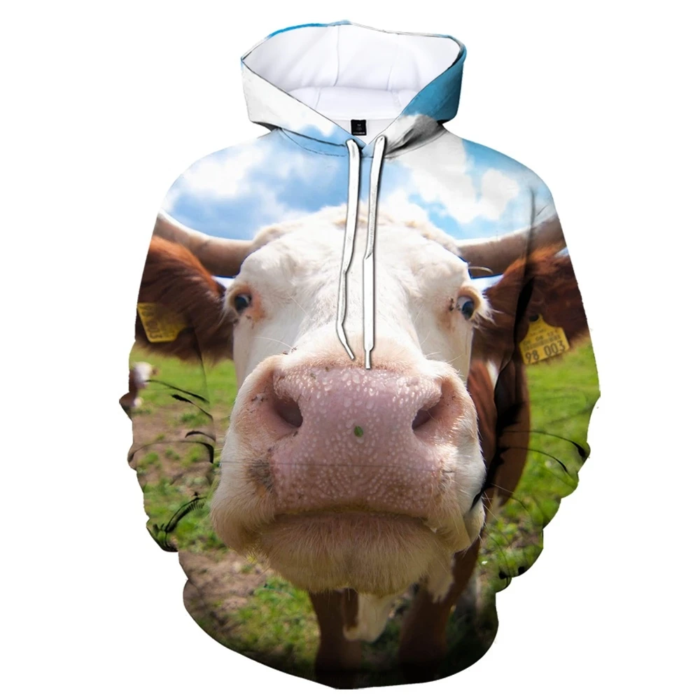 

2023 men's casual Cow pattern 3D personalized customization, multiple printed hoodies, autumn and winter fashion casual hoodies