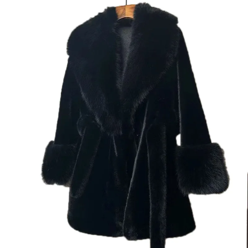 Large Collar Long Slim Fit Coat Women, Eco-Friendly Mink Faux Fox Fur Plush Jacket, High-End Fashion Edition, Winter, New, 2024