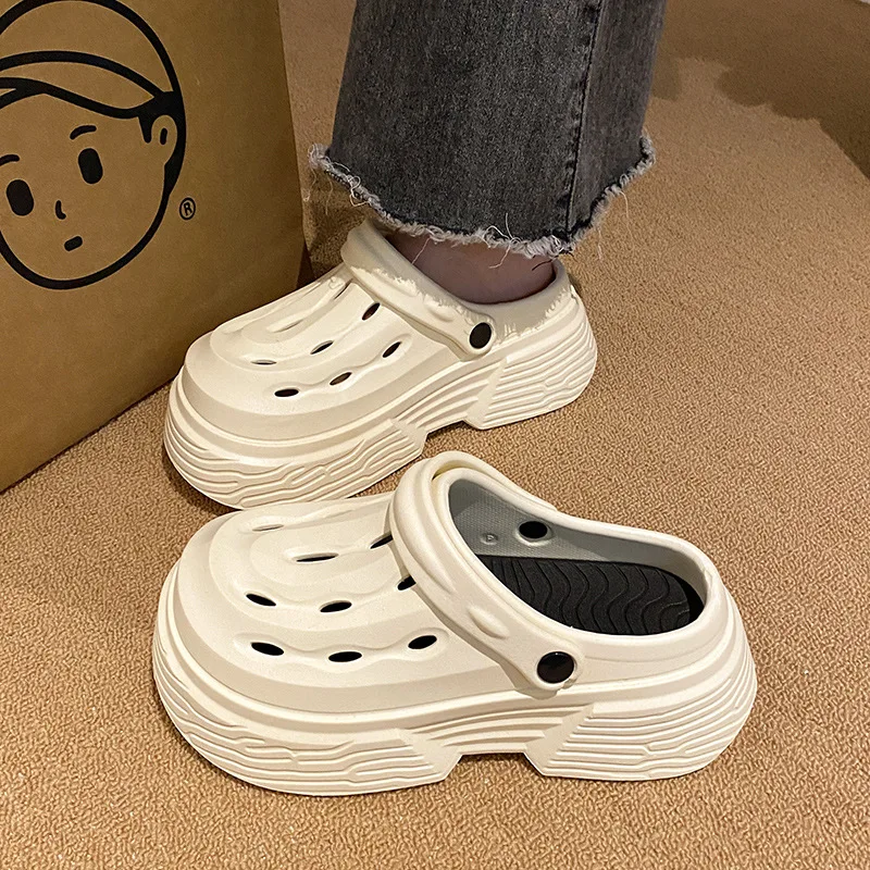 

2024 Women's Hole Shoes 5CM Thick Soles Elevated Height Shoes Comfortable Non Slip Beach Garden Shoes Sandals Summer Slippers