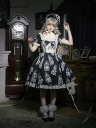 Original Design Cute Embroidery Lo Dress Women Spring Summer Lolita Style Girl Women Short Sleeve Slim Print Sweet Short Dresses