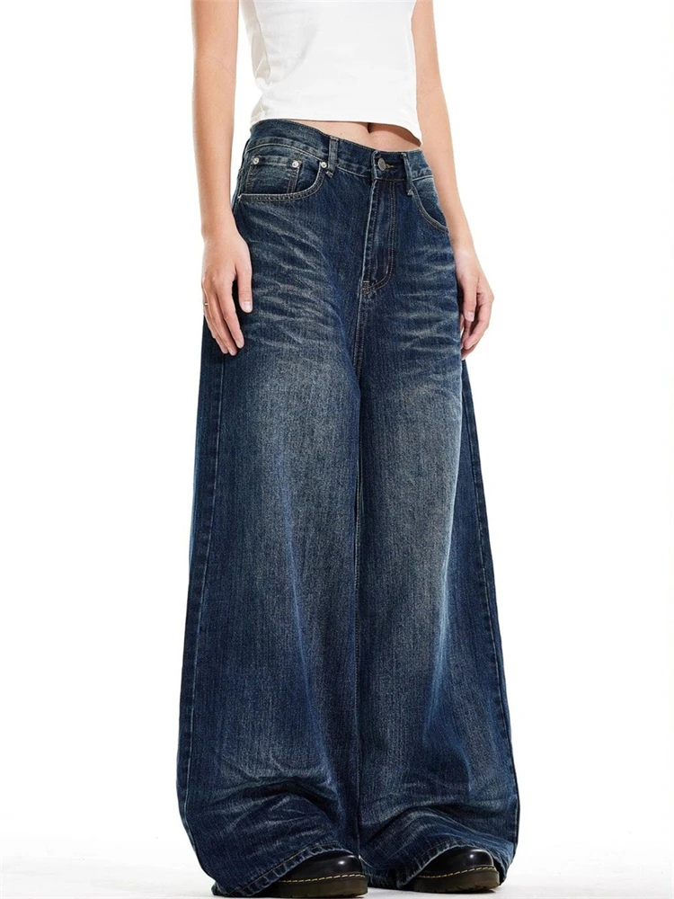 

Women's Cat Whisker Print Design Wide Leg Jeans Vintage Trousers Cool Girl Casual Bottoms Female High Waist Loose Pants
