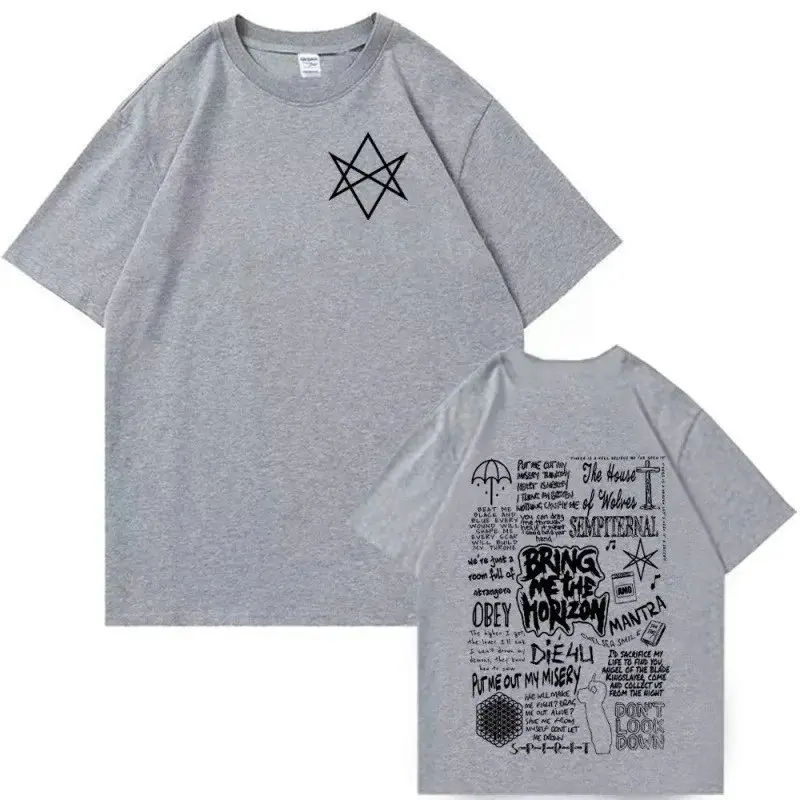 Y2K Hip Hop Street Casual Fashion Clothing Bring Me The Horizon Short Sleeve Summer Print Cotton Loose T-Shirt Unisex