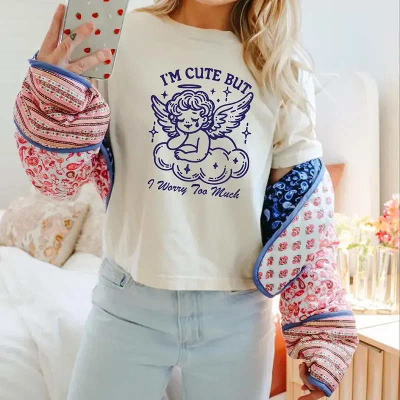 I'M Cute But I Worry Too Much T Shirt Preppy Y2K Coquette Angel Trendy Anxious Girl Anxiety