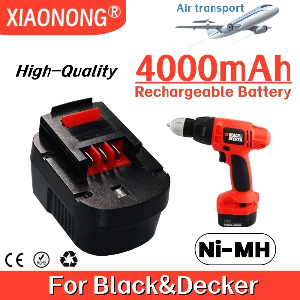 12V 4000mAh Rechargeable Tool Battery A12EX FSB120B A1712 HP12K HP12 Lithium Battery Replacement for Black&Decker