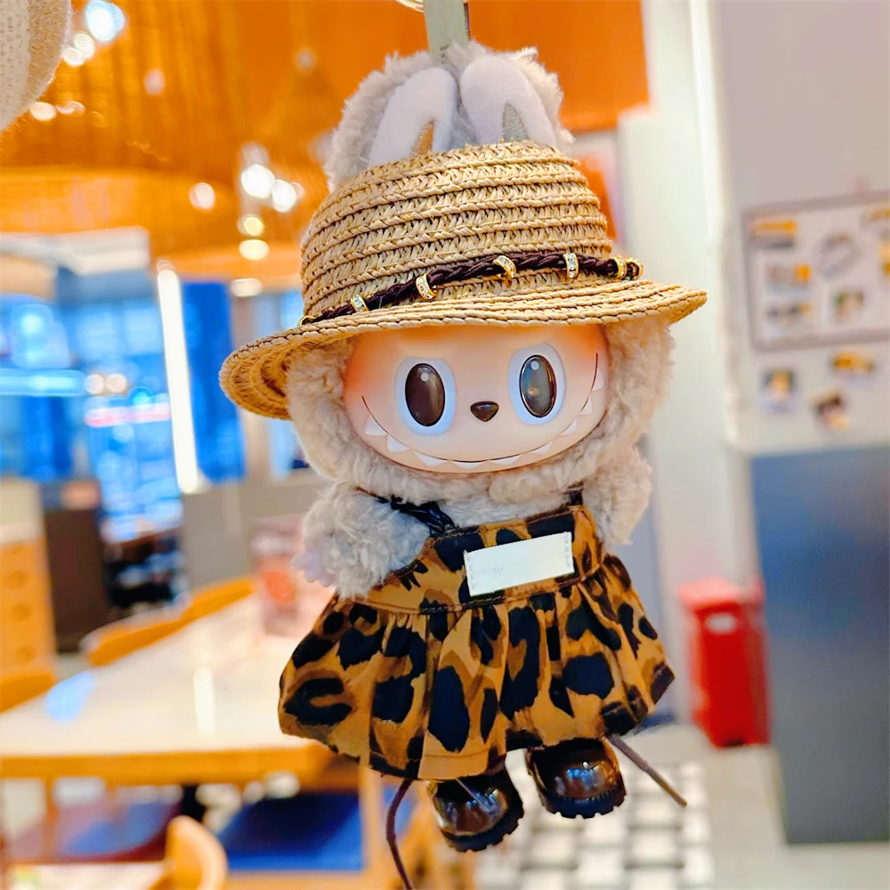 

(Cloth Only) For 17cm Labubu Pendant Doll Trendy Leopard Print Dress Stylish Replacement Clothes Set Doll Accessories