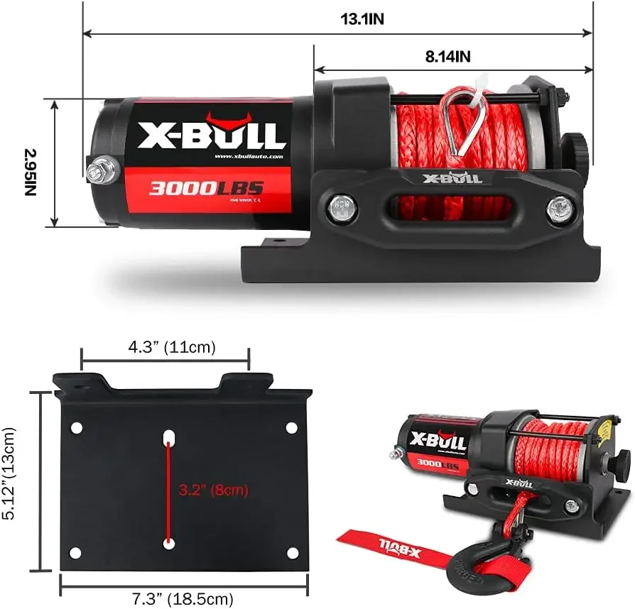 US Shipping 12V 3000LBS Electric Winch Synthetic Rope Electric Winch for Towing ATV/UTV Off Road with Mounting Bracket Wireless