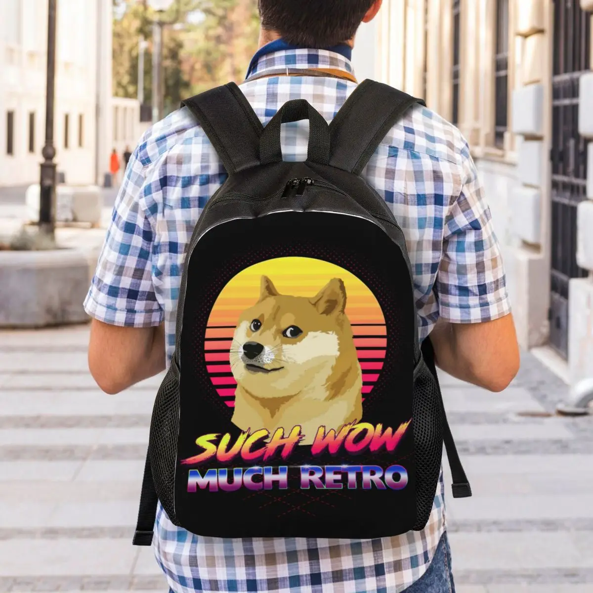 Sacos personalizados Shiba Inu para a escola universitária, moda Bookbag, Cheems retro, mochilas doge para mulheres e homens