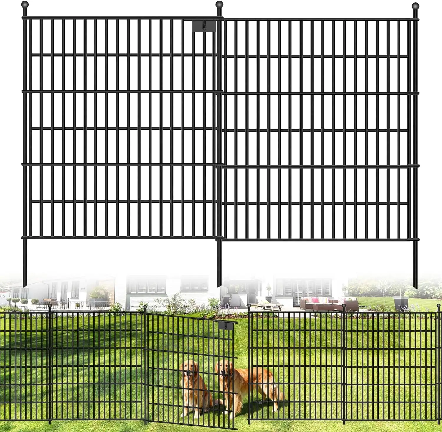 

10-Panel No-Dig Metal Garden Fence with Gate, 40in H x 24.2ft L, Rustproof Animal Barrier for Dogs and Landscaping