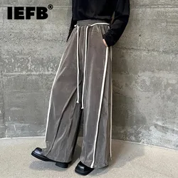 IEFB Niche Design Men's Casual Pants Drawstring Elastic Waist Contrast Color Bottom Straight Wide Leg Male Loose Trousers 9C8292