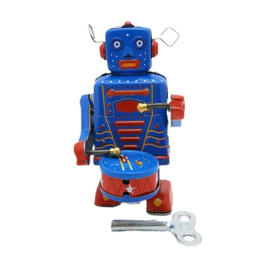 Drummen Robot Wind Up Looprobot Ijzer Metaal Retrostijl Uurwerk Lopend speelgoed Nostalgische speelgoedfiguren