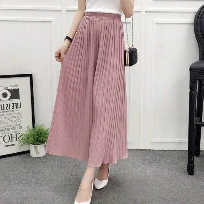 Sommer Neue frauen Hosen Koreanische Mode Feste Elastische Taille Gefaltete Lose Rock Hosen Plus Größe Casual Breite bein abgeschnitten Hosen – Detail 11