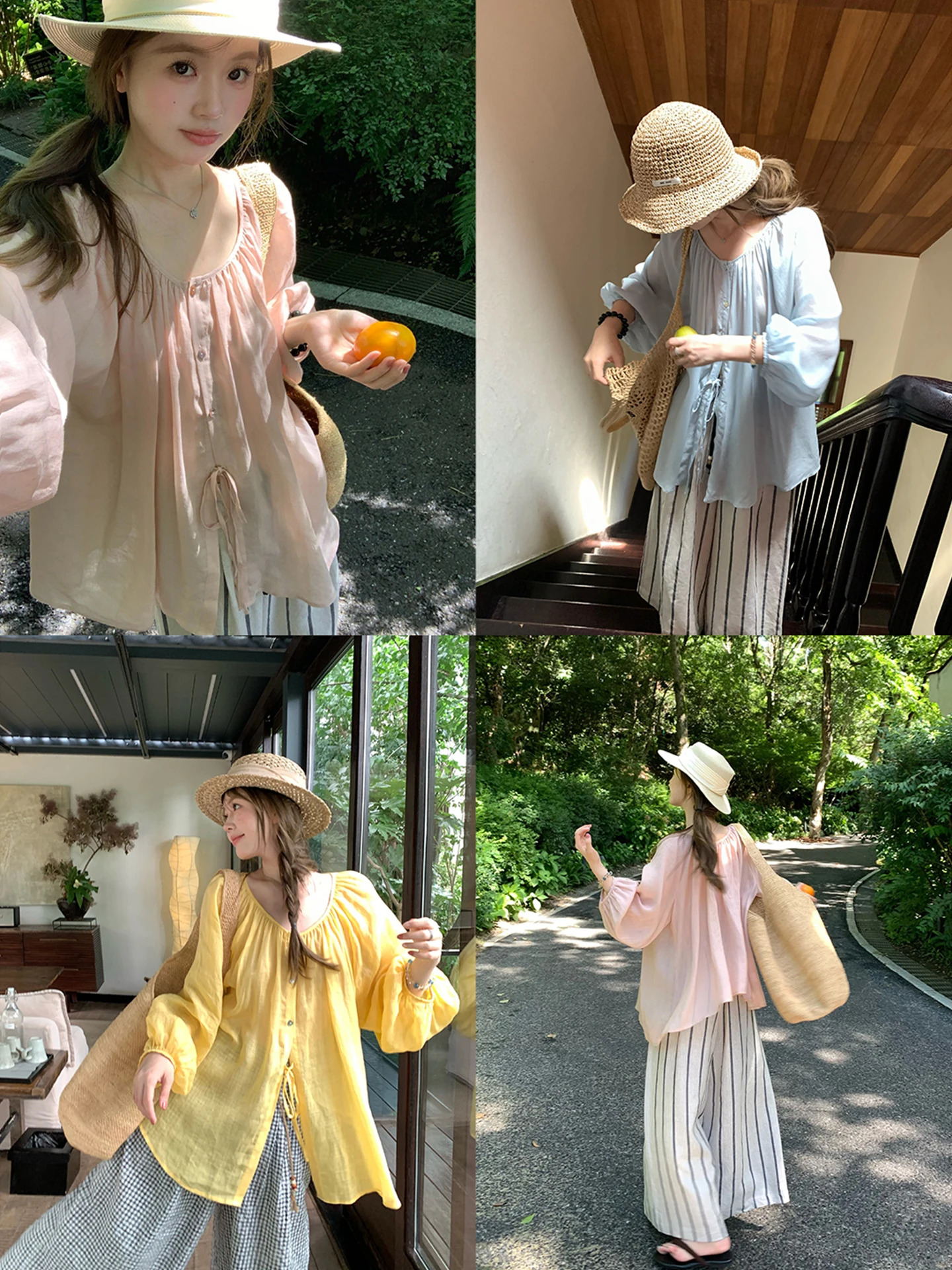 

Breathable Sunscreen Lantern Sve Women's irt Double-Sided Wear Summer Lightweight Comfortable Korean Sle Blouse