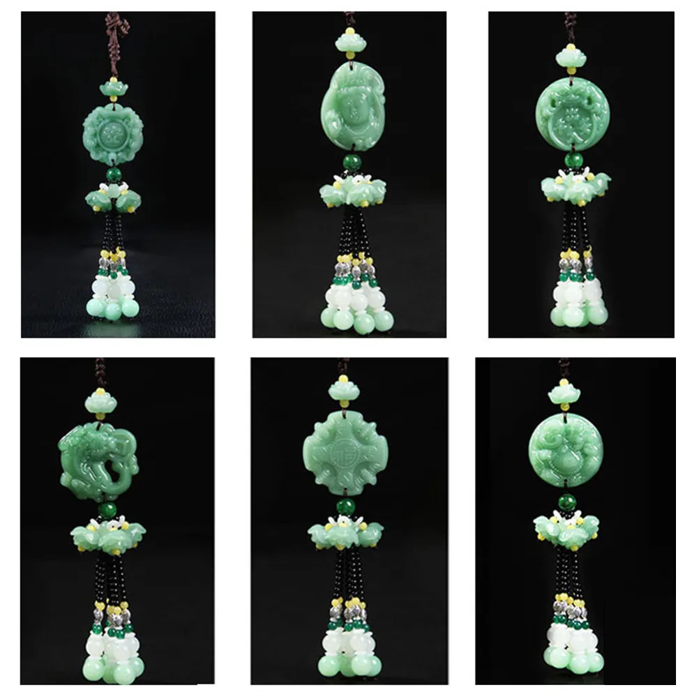 Light Green Jade Gourd Car Hanging Pendant Rearview Mirror Window Accent Symbol of Richness Blessing