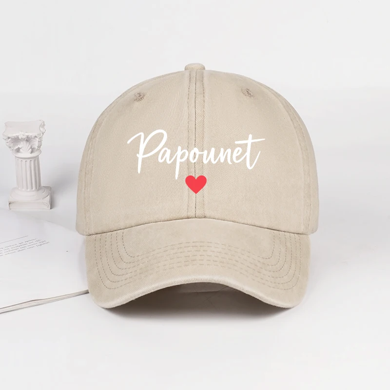Papounet Handwritten Heart Print Vintage Washed Baseball Cap with Adjustable Strap – Casual Everyday Men's Father's Day Gift