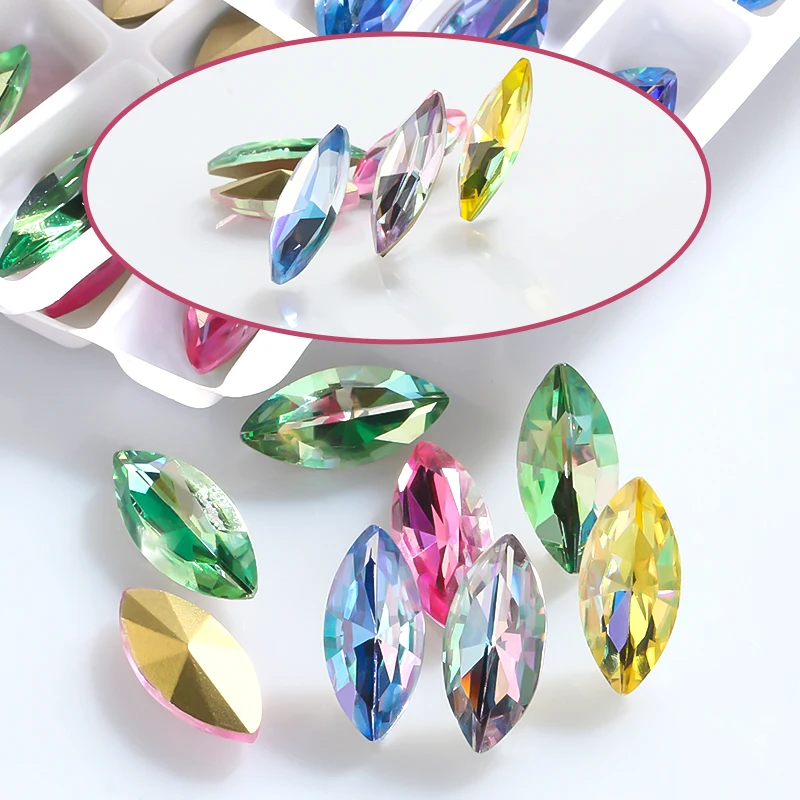 5x1 0/7x1 5/9x18MM Navette Rhinestone hurtownie K9 szkło Laser kryształowy oko konia kryształowe tworzenia biżuterii Charms naklejki na tkaniny