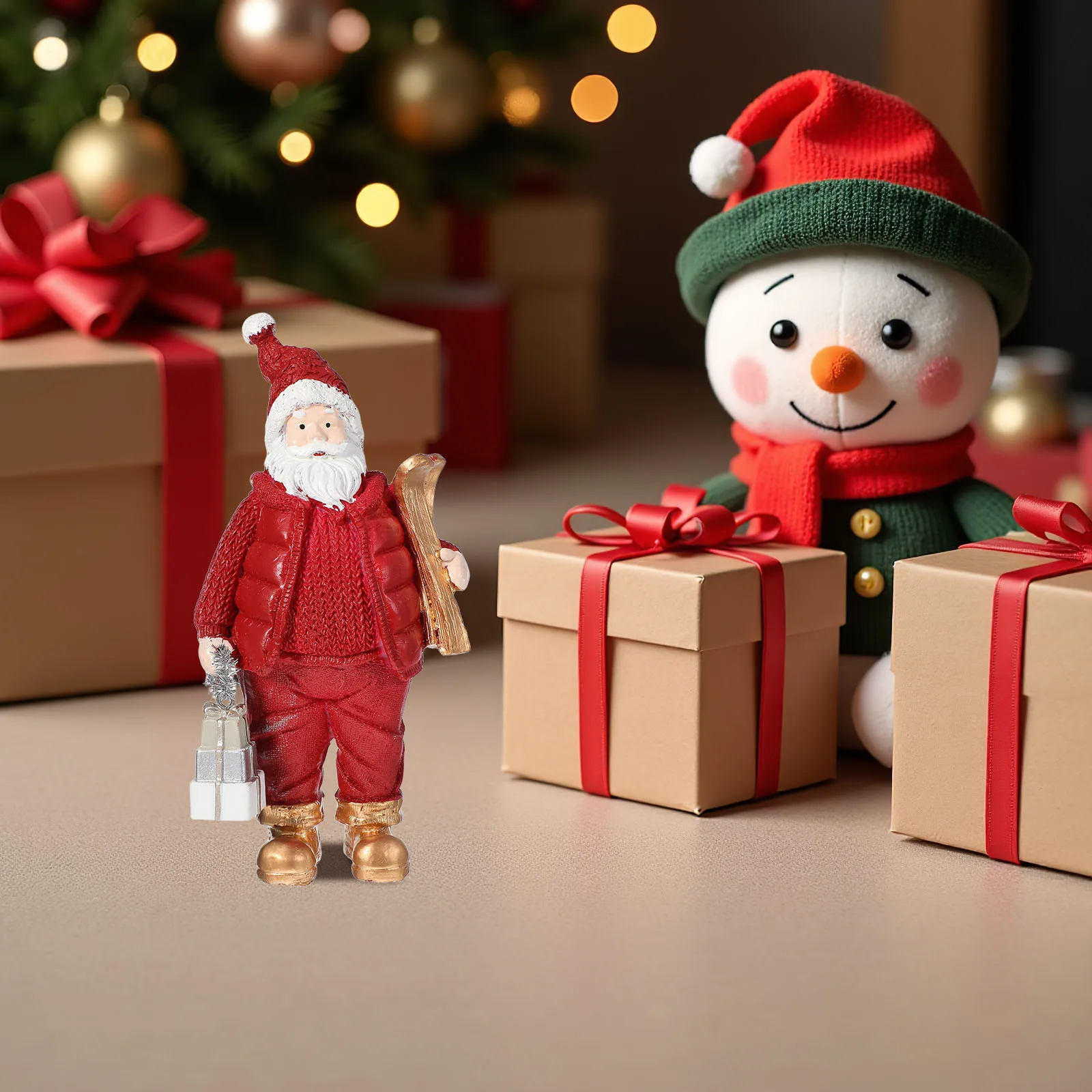 

Christmas Santa Claus Resin Sculpture Detailed Table Decor for Living Room Desk Shelf Indoor Holiday Arrangement Cheerful Gift