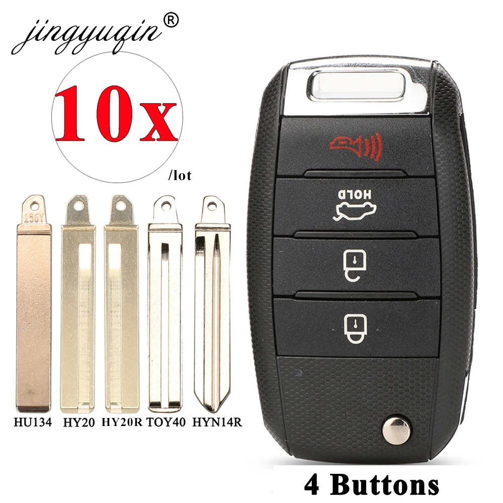 jingyuqin 10pcs 4Button Flip Remote Key Case Shell For KIA K2 K3 K4 K5 Ceed Rio Carens Cerato Sportage Optima Forte Soul Sorento