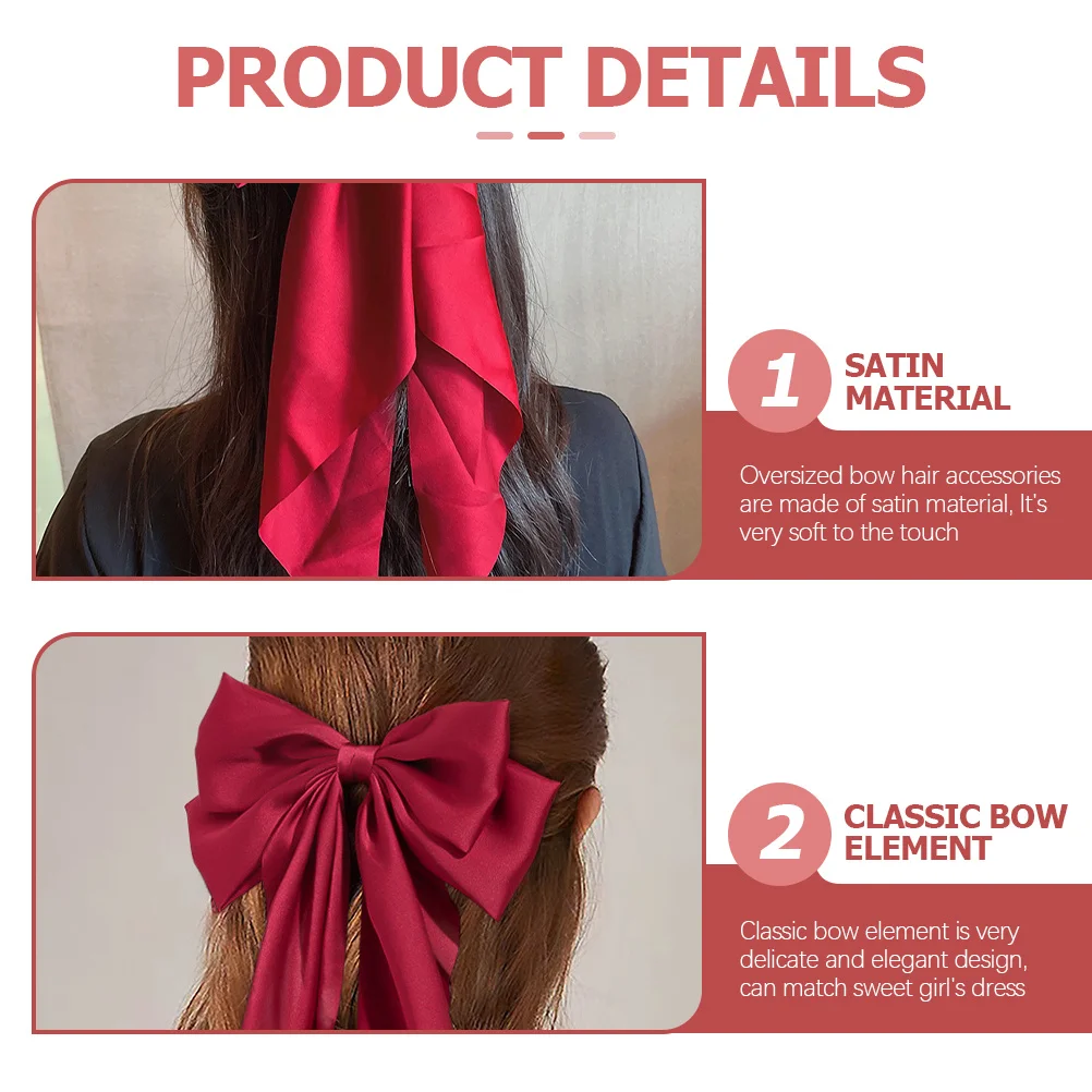

2Pcs Chic Long Ribbon Bows for Women Oversized Satin Hair Clips Elegant Ponytail Fasteners Fashion Hair Accessories for Daily