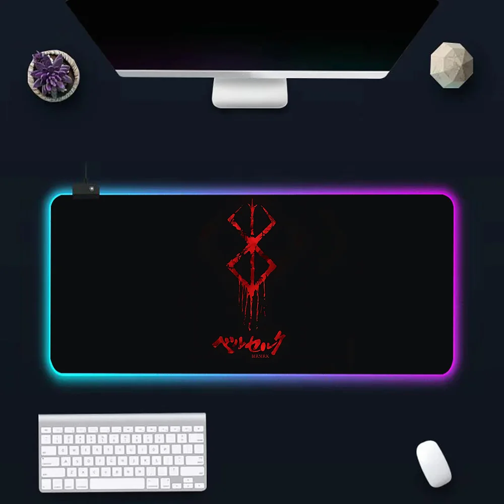 Anime Berserks RGB Pc Gamer Keyboard Mouse Pad Mousepad LED Glowing Mouse Mats Rubber Gaming Computer Mausepad