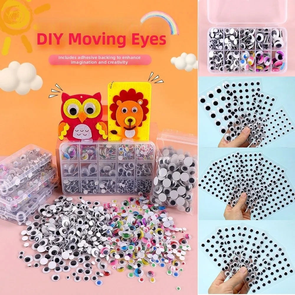 3D Dolls Activity Eyes with Eyelashes Plastic Wiggling Moving Eyes DIY Handmade With Adhesive Backed Dolls Eyes Accessories Toys