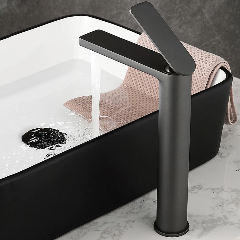 

Bathroom white/Gary Bronze Solid Brass Luxury Basin Sink Tall Faucet Single Handle Water Mixer Bath Tap High And Short Style