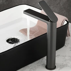 Bathroom white/Gray Bronze Solid Brass Luxury Basin Sink Tall Faucet Single Handle Water Mixer Bath Tap High And Short Style