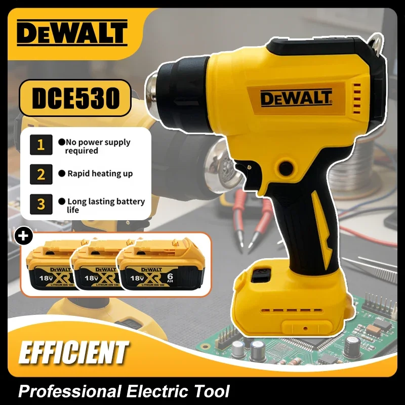 

Термофен Dewalt DCE530 300W, беспроводной, высокомощный, для сварки и термоусадочной упаковки, работает от аккумулятора Dewalt 18V.