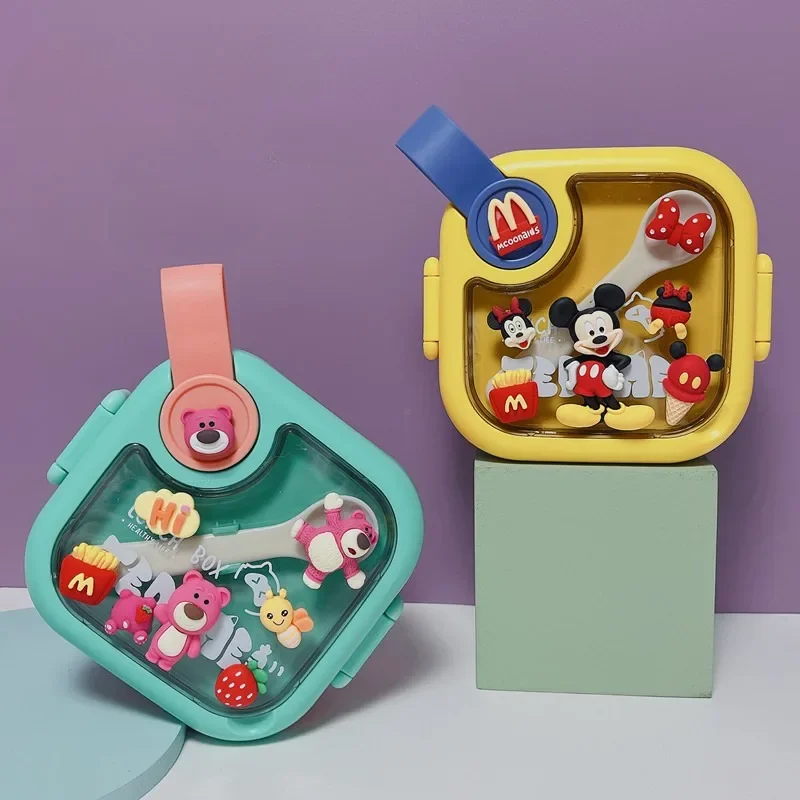 Disney Mickey Mouse Lotso supplementare cibo Lunch Box Set Baby Kawaii in acciaio inox portatile frutta sigillata Lunch Box stoviglie