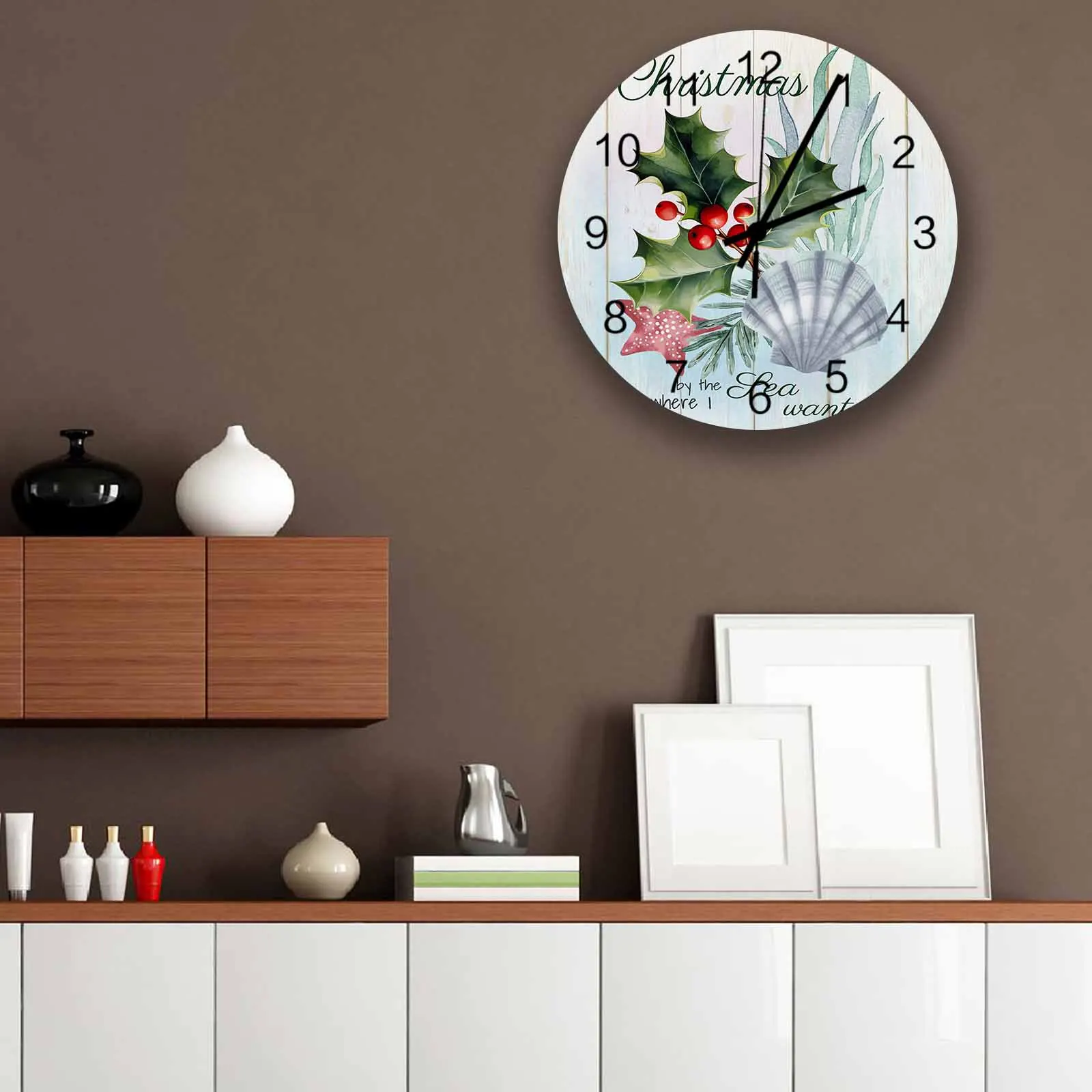 Christmas Marine Creatures Starfish Wall Clock Large Modern Kitchen Dinning Round Wall Clocks Bedroom Silent Hanging Watc