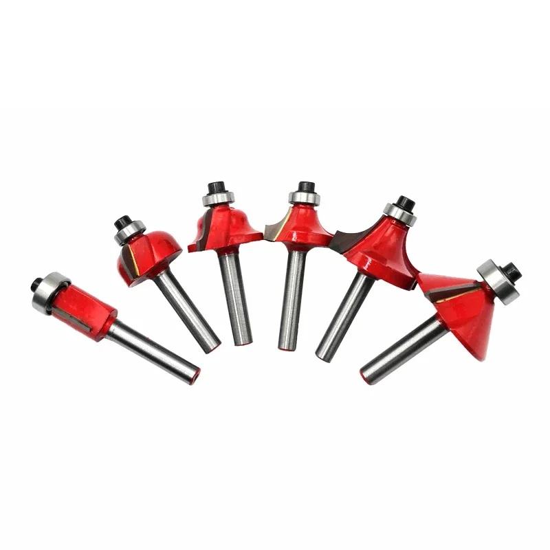 

6pcs 6mm Shank Woodworking Flush Trim Router Bit Beading Corner Round Cove Tungsten Carbide Milling Cutter for Wood